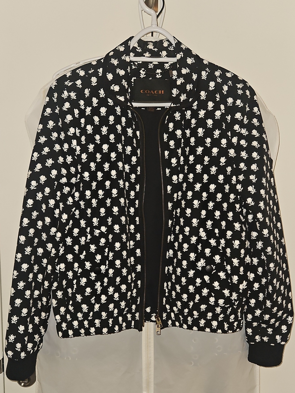 COACH Black & White Floral Bomber Jacket
